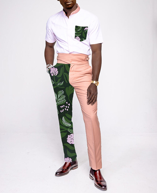 OK Elegant Floral Button Short Sleeve Shirt & Pants 2Pcs Set
