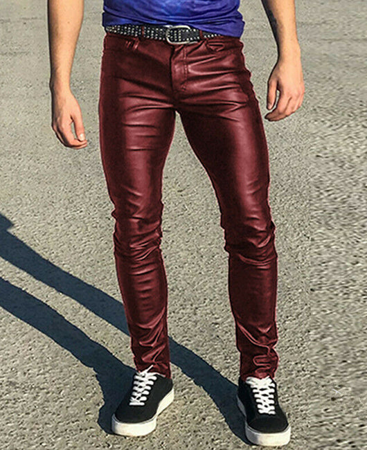 Casual Punk Stretch Leather Pants