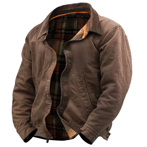 Men's Vintage Outdoor Tactical Plaid Lined Jacket