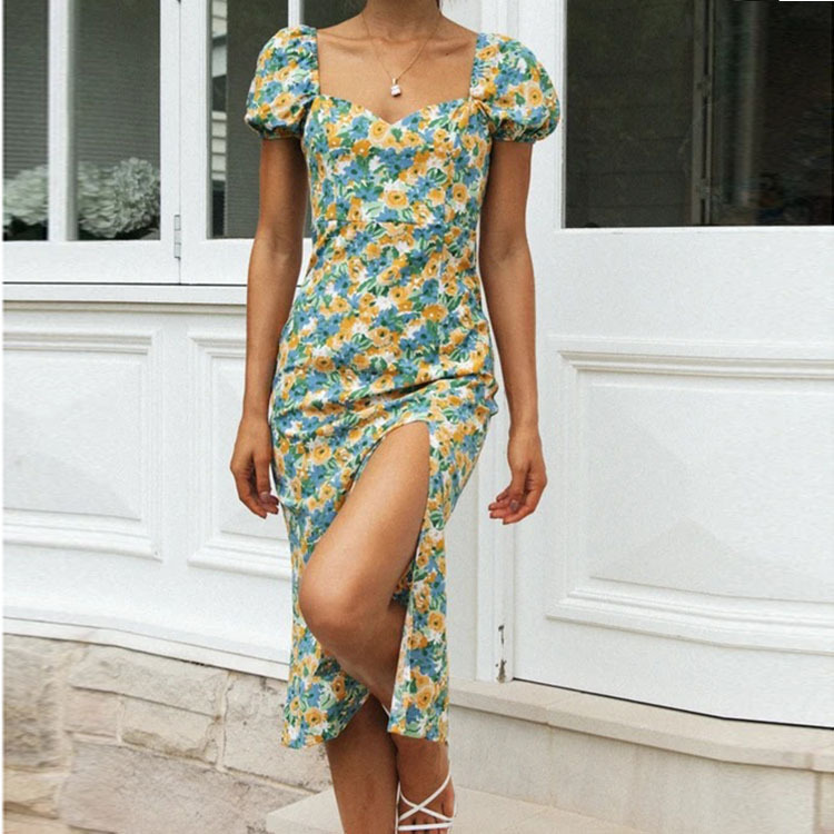 Sexy Backless Slit Floral Print Dress